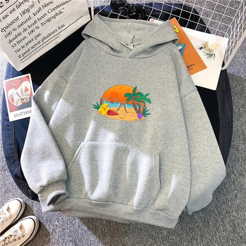 

Teens Summer Beach Print Hoodies Casual Daily Street Wear Spring Long Sleeve Sweaters Loose Pullover Tops