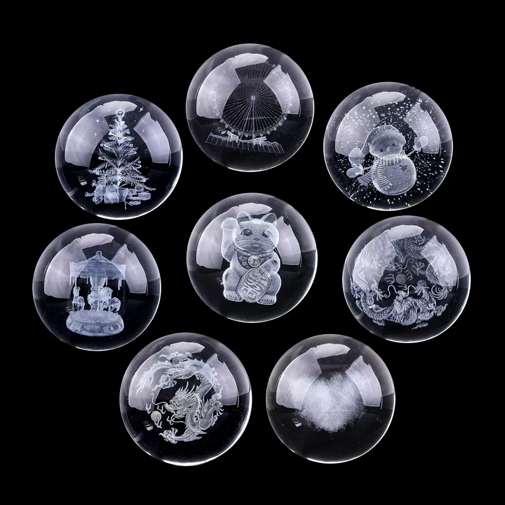 

50mm Crystal Ball Figurines Miniature Paperweight 3D Laser Engraved Glass Sphere Globe Meditation Ball Home Decor Christmas Gift