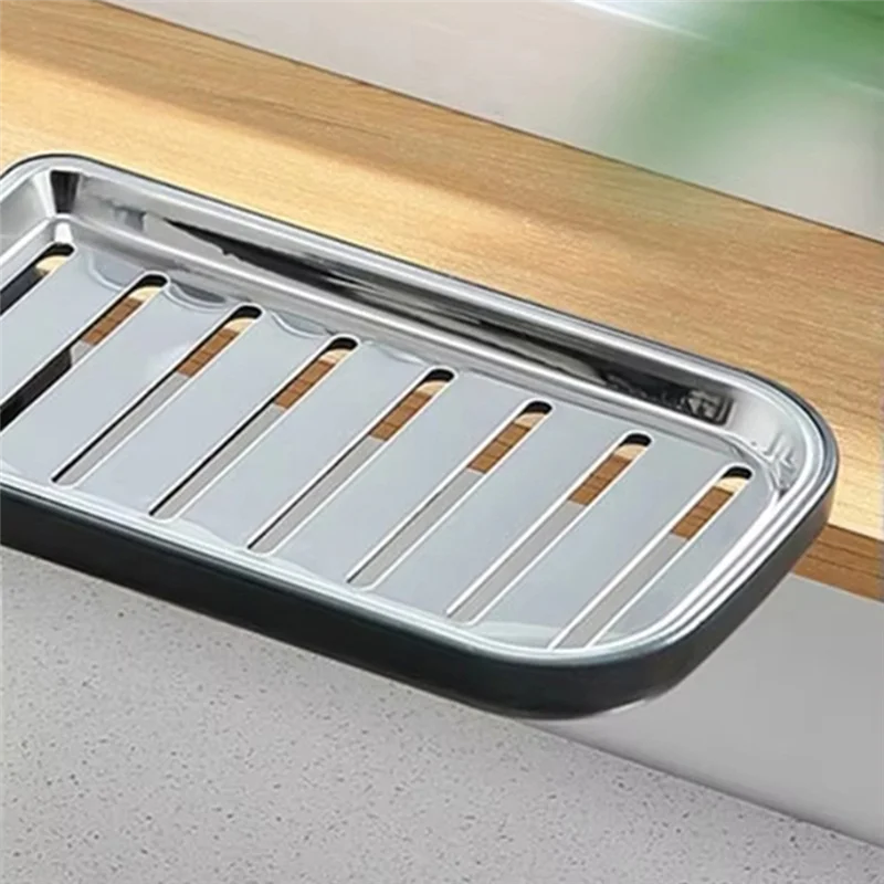 A03F-Longer Version Sink Faucet Organizer Stainless Steel Kitchen Faucet Sponge Holder Soap Dish Rack