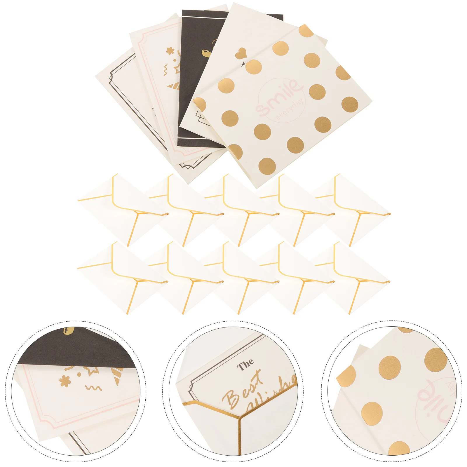 

10set Gold Foil Greeting Cards Birthday Thanksgiving Teacher Mom Blessing Mini Card Envelope Sets Safe Festive Paper