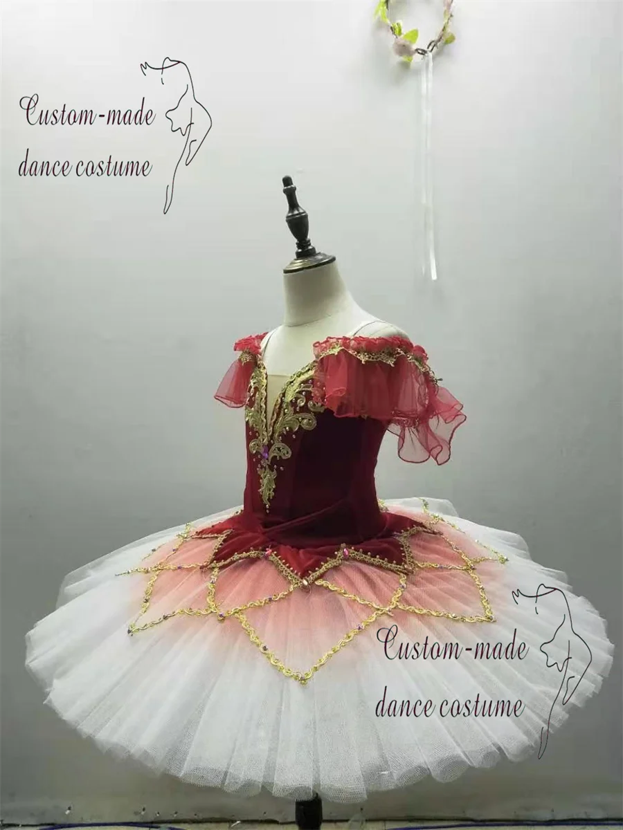 高品質のフェアリー人形白鳥の湖レッドグラデーションパフォーマンス着用バレエチュチュ衣装