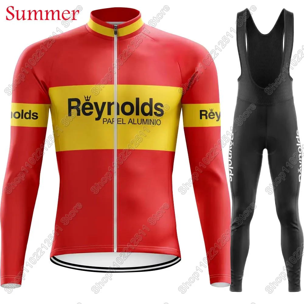 فرنسا اسبانيا 2025 رينولدز الدراجات جيرسي مجموعة الرجعية الصيف الشتاء ملابس رسمية طويلة الأكمام الدراجة الجبلية الطريق السراويل مريلة Ciclismo