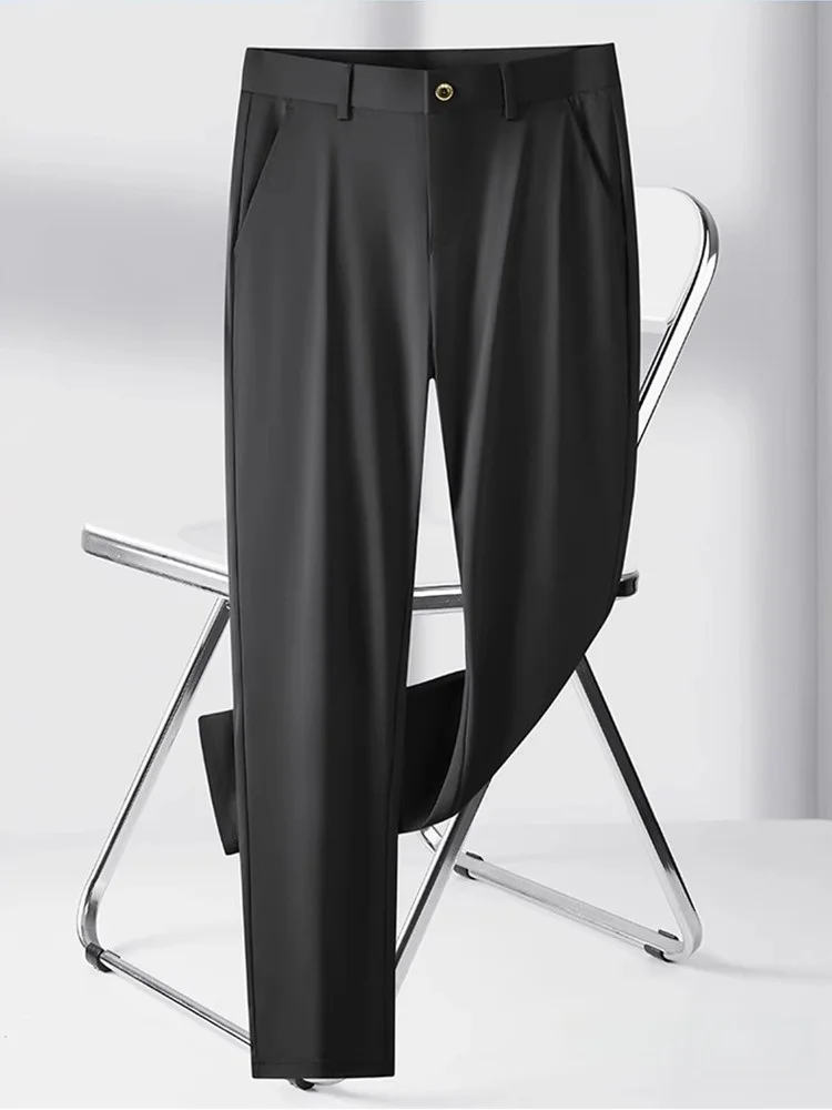 Men's Casual Straight Leg Thickened Elastic Business Pants Anti-Wrinkle Spring Autumn Winter Style High Waist Long Trousers