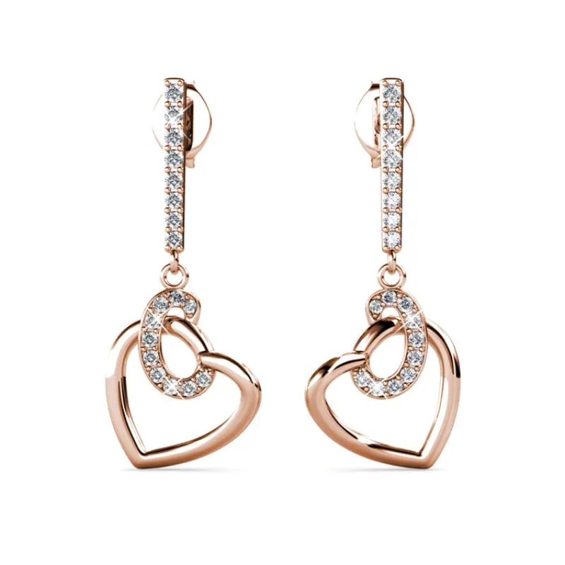 

Daisini 925 Sterling Silver Hollow Heart Drop Stud Earrings with Swarovski Crystals Rose Gold Plated for Women Men Couple Gifts