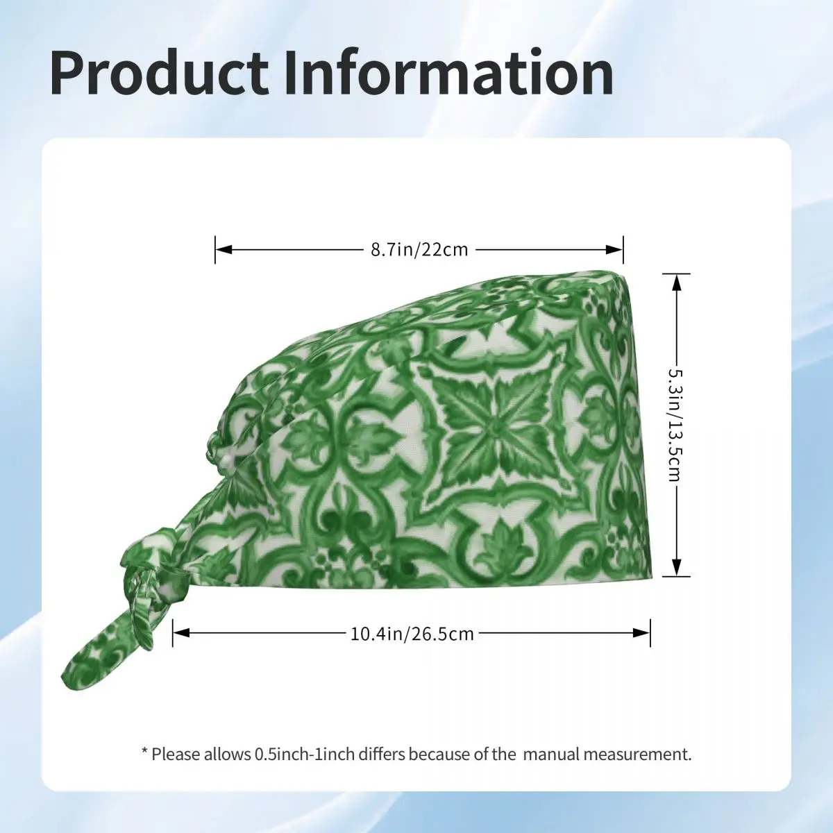 Groene sierlijke bloemen mediterrane Siciliaanse tegel scrub hoed arts werken chirurgische pet verstelbare verpleegkappen voor tandarts