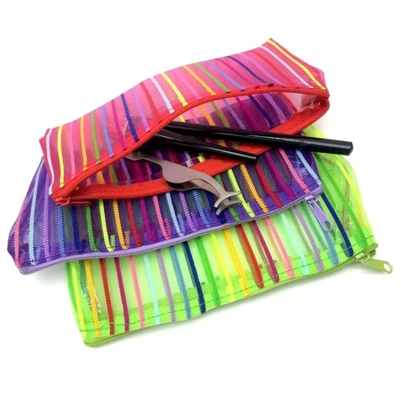 Nylon Mesh Pencil Bag Wallet Storage Cosmetic Case Set Cute Gauze Stationery Office Back To School Supplies Student Gift