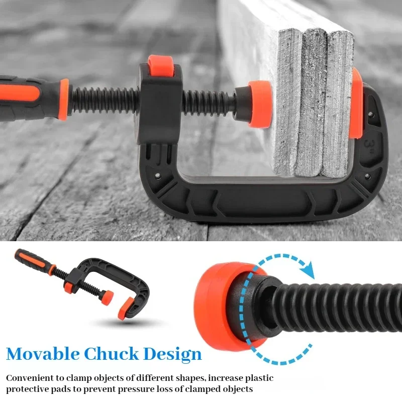 Зажим для деревообработки, G-образный прочный, тип F, шина, плоское нейлоновое зажимное устройство, C-образный качающийся, для деревообработки, нейлоновый фиксированный зажим «сделай сам»