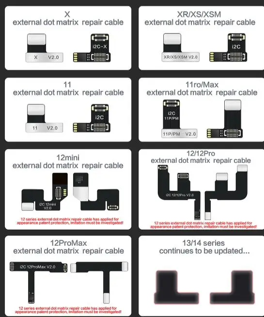 I2C MC14 No Soldering Dot Matrix Cable For iPhone X XR XS 11 12 13 14 Pro Max Fixing Face ID Not Working DOT-Projector Issues