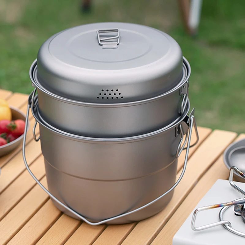 Food Steamer Pan Stock Pot Soup Pot Outdoor Hanging Pot Portable Travel Household Kitchenware Cooking Utensils Set