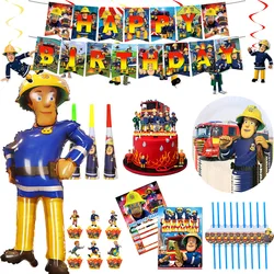 Fireman Sam Theme Birthday Party Decor Tableware Paper Cup Banner Plate Fireman Sam Balloon Party Supplise Boy Baby Shower