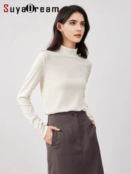 SuyaDream, Women Bottoming T Shirt, 28%Wool 37%Cotton, Long Sleeves, Solid Basic Thermal Shirt, 2025 Autumn Winter Top