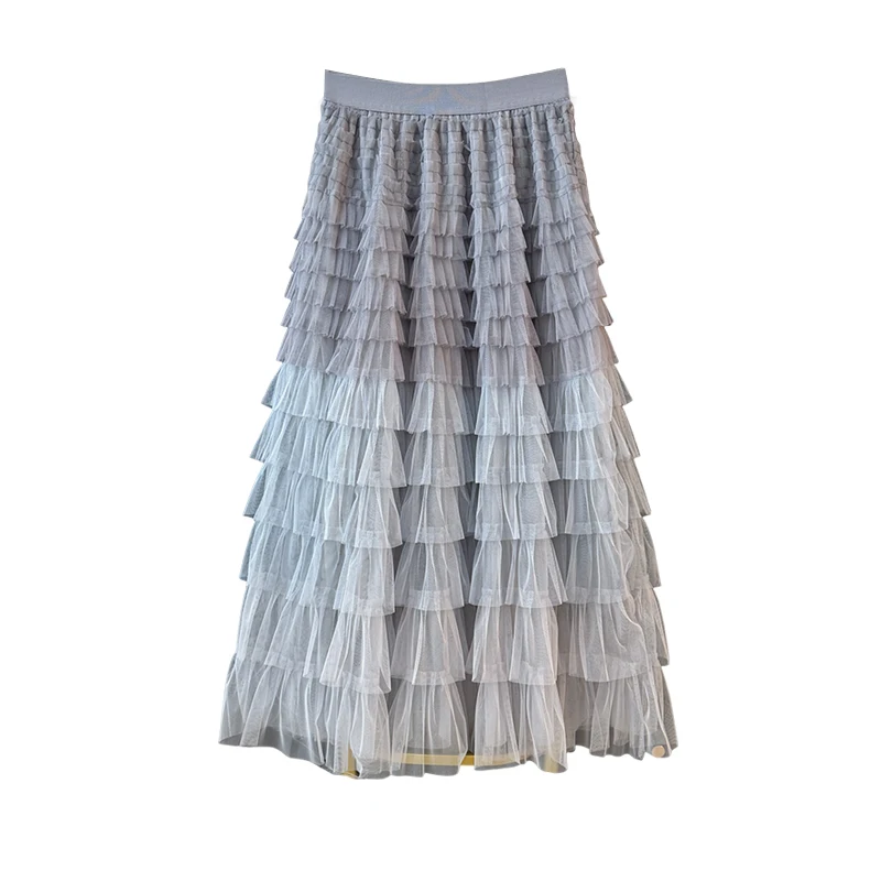 レディース フレンチスタイル メッシュスカート 2025 秋新作 個性的デザイン ハイウエストスカート おしゃれ シック Aライン グラデーションカラースカート