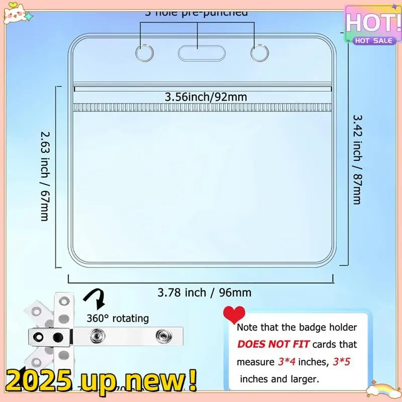 L47A-50 Pcs Horizontal Badge Holder With Metal Clips Clear Name Tag Badge Holders With Waterproof