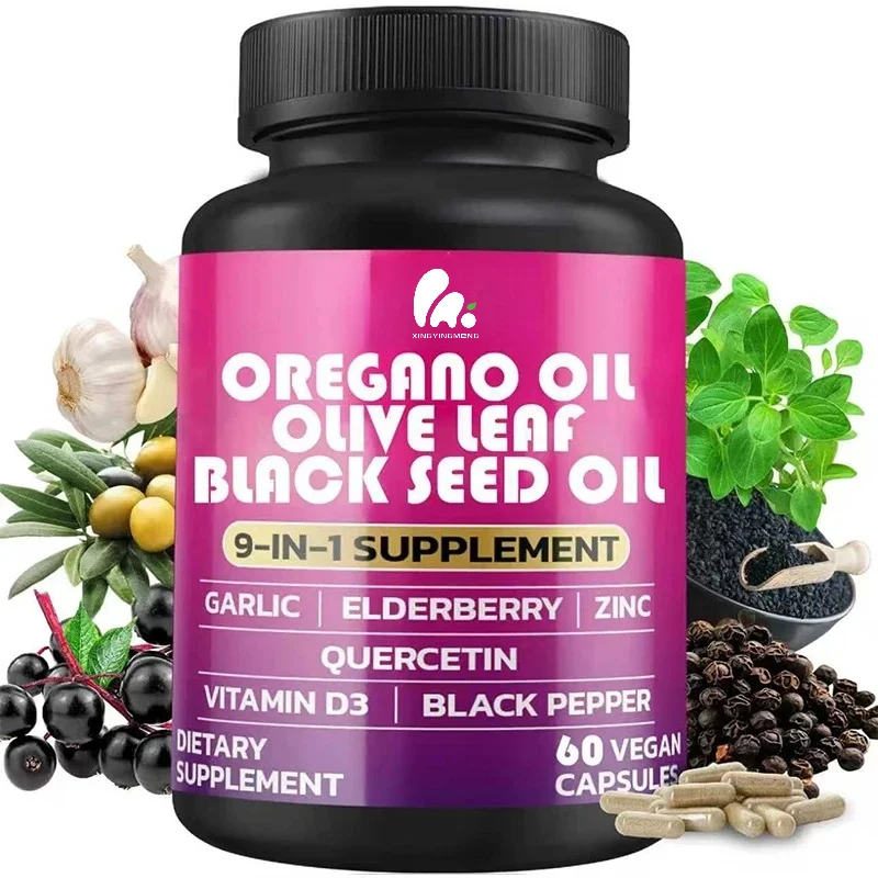 Oregonia, Garlic, Olive Leaves, Black Seeds, Immune Support and Digestive Health Supplements, 60 Capsules