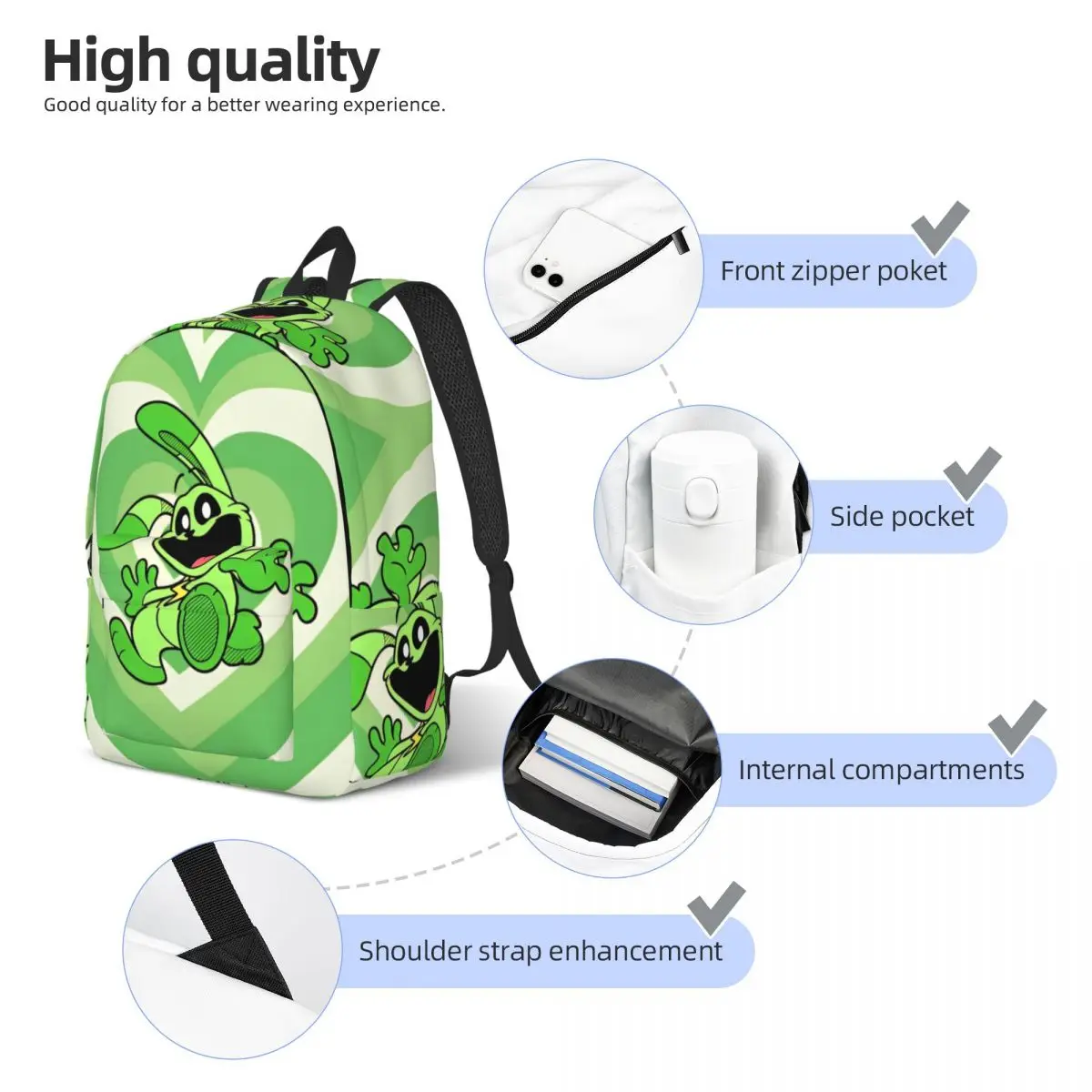 Catnap Sorrindo Catnap Mochila para meninos e meninas, mochila escolar, mochila, jardim de infância, estudante infantil