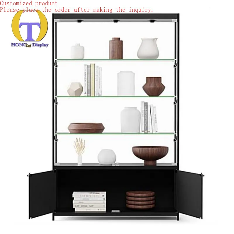 Custom.Freestanding Glass Showcase Display Storage Cabinet at Bottom With Spot&Down Light Glass Display Counter for Display Anti