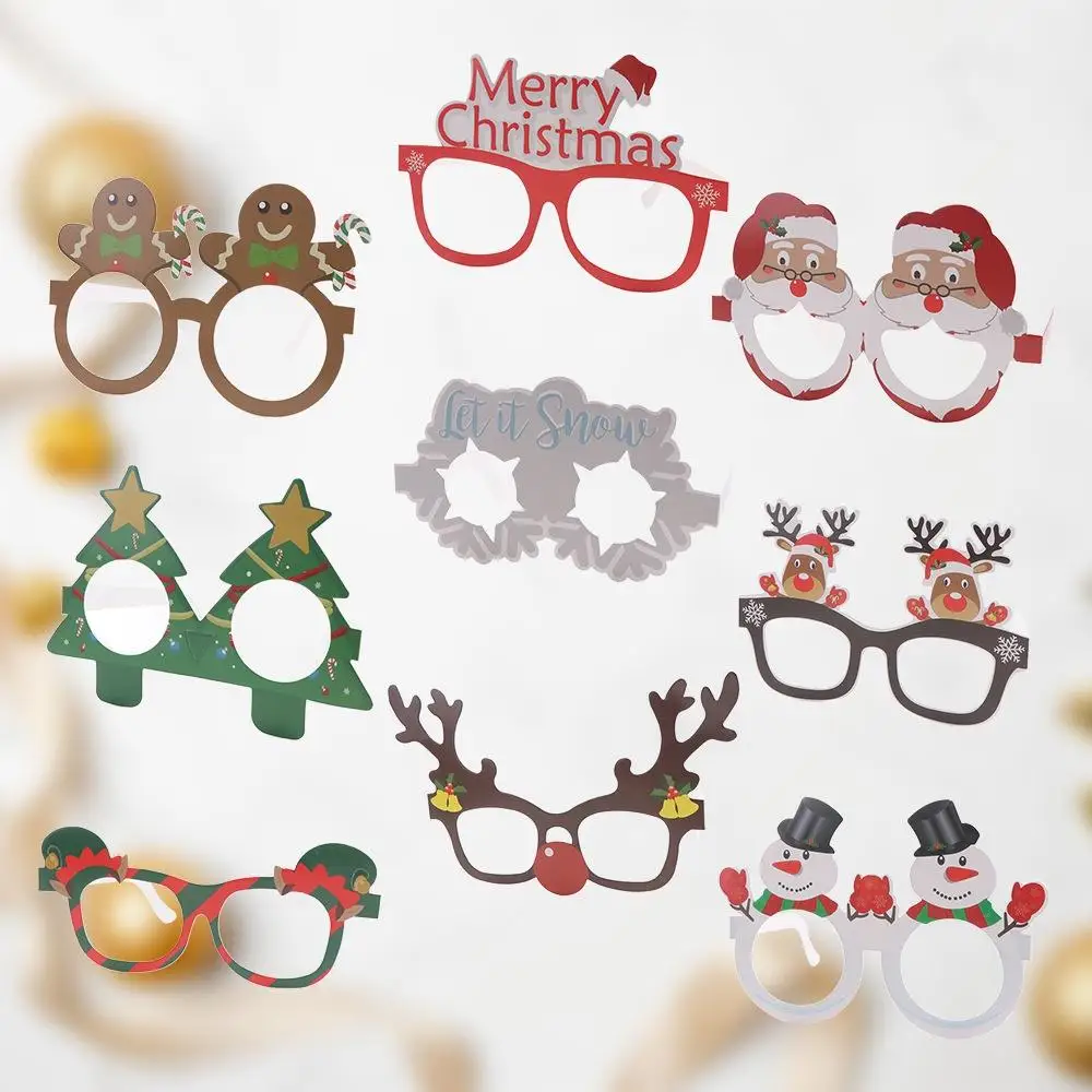 9pcs/set Cartoon Santa Claus Paper Glasses Santa Claus/Snowman/Christmas Tree Foldable Snowflake Elk Glasses Papper