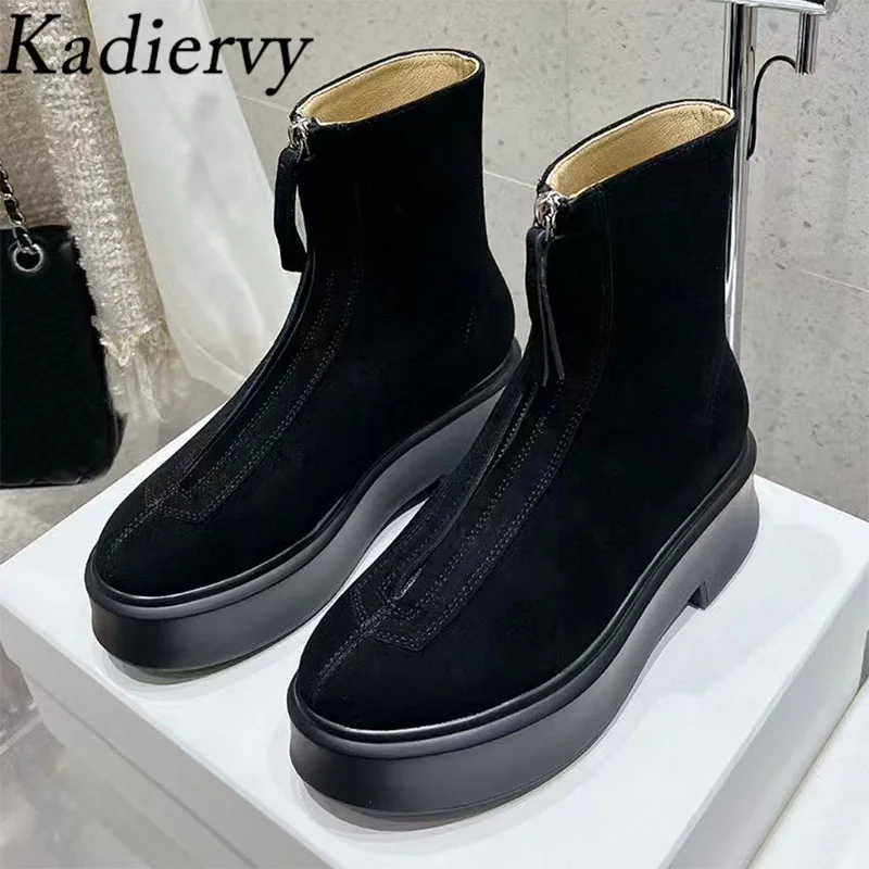 Classic Chelsea Short Boots Woman Suede Leather Ankle Boots Thick Sole Shoes Woman Flat Platform Ankle Boots For Women image 6