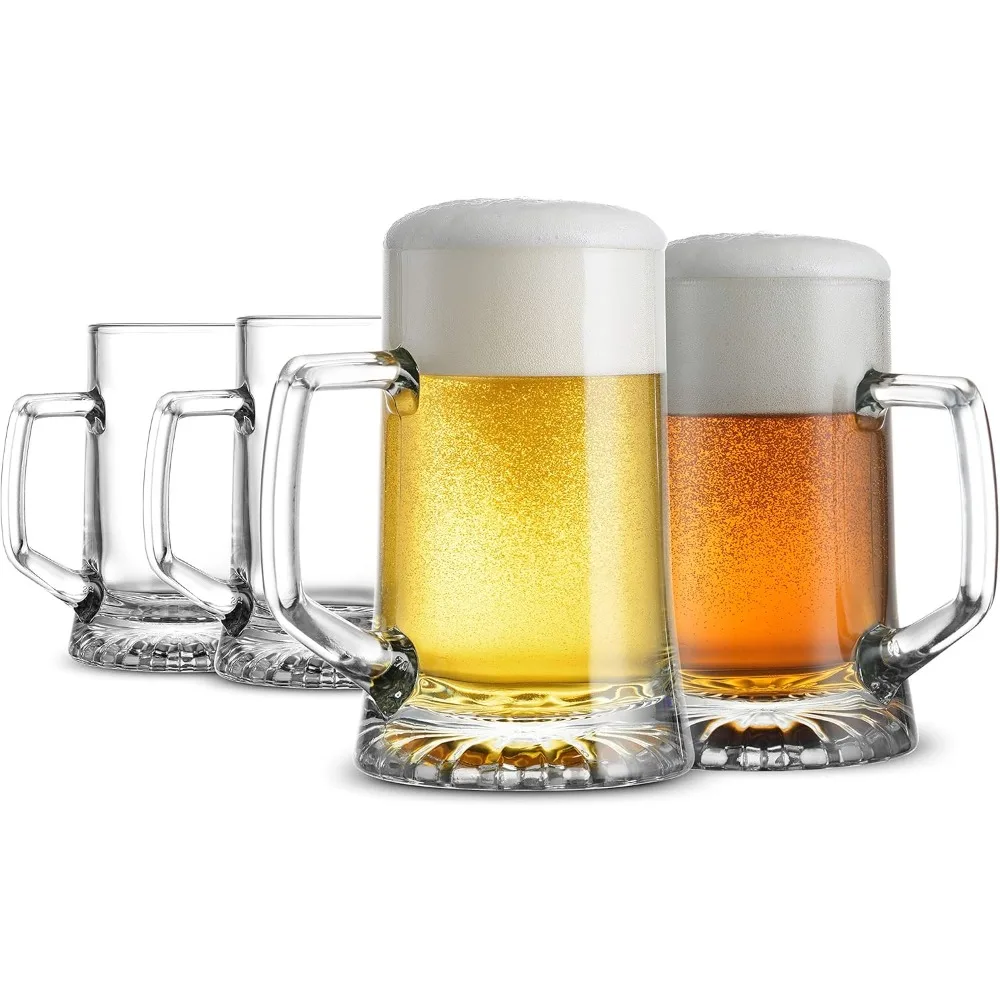 

17 oz Beer Stein Glasses 4 Pcs Set Heavy Duty with Handle for Beer Coffee Tea Cocktail Drinking Glass