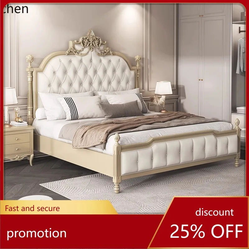 Cama Matrimonial HXL para Recámara Principal, Tallada en Madera Maciza, Tapizada, Cama de Matrimonio con Cuero Genuino