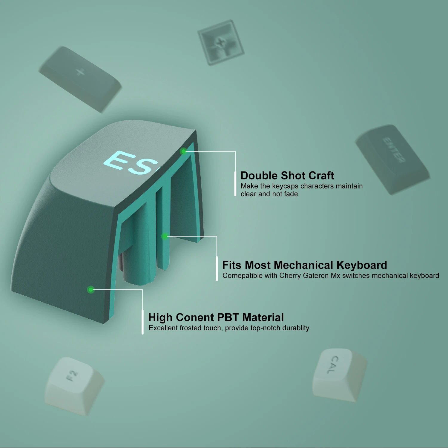 Double Shot PBT Keycaps, ISA Perfil, Custom, Green Forest, Chave 189 para Cherry Gateron, Switches MX, Gamer Teclados mecânicos