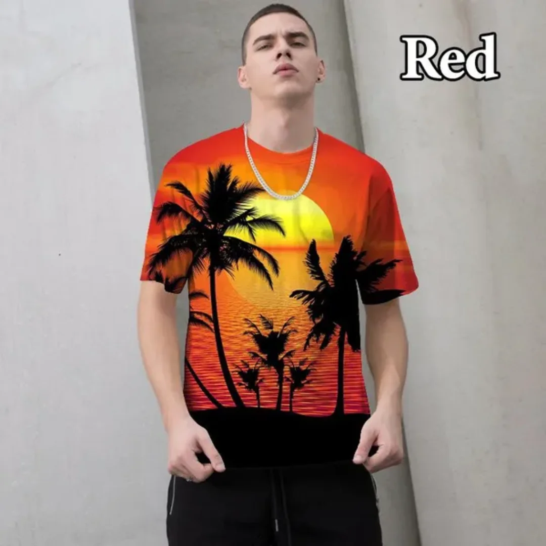 

Men Women Fashion Casual Hawaiian Beach 3D Printing T Shirt Palm Tree Short Sleeve Personality Tops