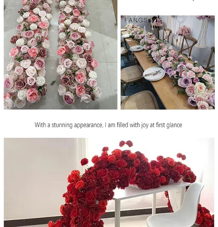Künstlicher Rosen-Bodenläufer 5D Hochzeits-Hintergrund-Dekoration Event-Tisch-Mittelstücke Blumenreihe Arrangement Party-Dekor-Requisiten – Detail 4