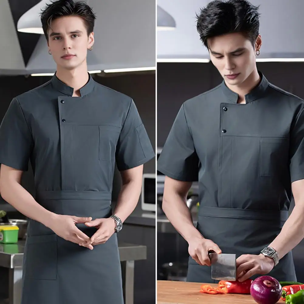 Chef Uniform Sweat-Wicking Stain-Resistant Washable Snap-Button Stand-Up Collar Work Clothes Restaurants Hotels Clubs Chef Coat.