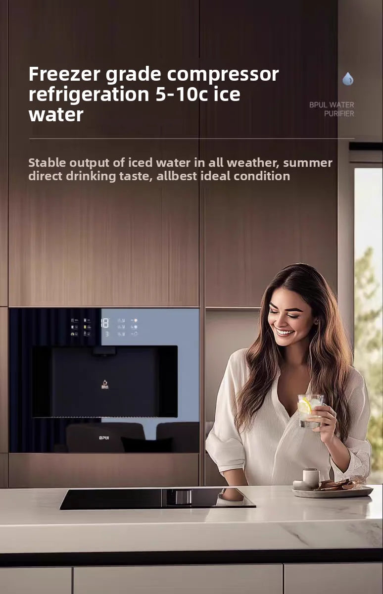 Electric RO System, 3-Temperature Water Dispenser, Black Stainless Steel, Integrated Touch Panel, Hot Cold Warm Water, Hotel Use