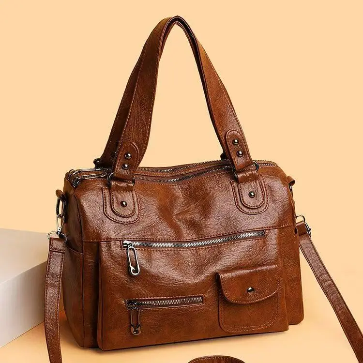 

Y2K Hot Girl сумка через плечо на одно плечо, винтажная мотоциклетная сумка из мытой кожи, большая вместительная сумка с несколькими карманами