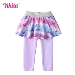 VIKITA Children Rainbow Unicorn Cartoon Pants Girls Leggings with Skirts Kids Skinny Trousers Kids Princess Bottoms Skirt-pants