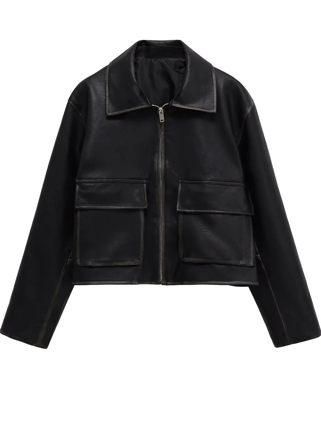 Casual American Sle Women's Leather Jaet ort Outerwear Long Sve Turn-down Collar New Autumn Winter Bla kets Decor