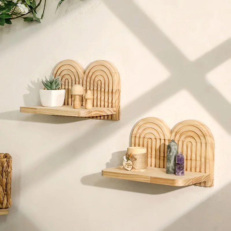 Wooden Floating Shelves Rustic Solid Wood Wall Mounted Corner Shelf Display Stand For Home Bathroom Bedroom Living Room Decor