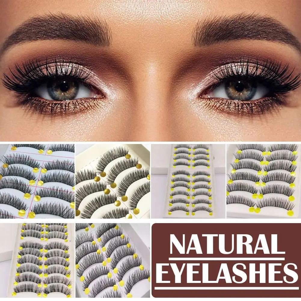 10 Pairs Handmade False Eyelashes Natural Thick Cross Messy Eyelashes Soft Makeup Extension Lashes Nude Tools