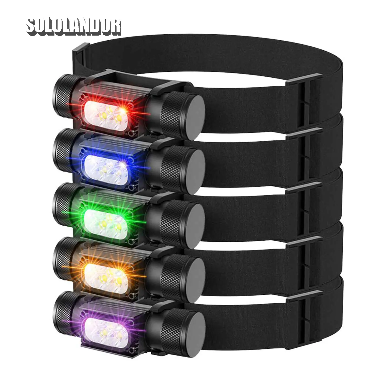 SOLOLANDOR Mini Headlamp LED Type C USB 18650 Headlight Red Green 395nm UV Blue Yellow Head Lamp White Flash Light Torch