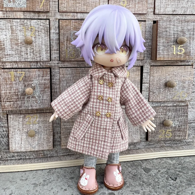 Neue ob11 kleidung karierte wind jacke mantel lange mantel hose puppe warme kleidung für molly, gsc körper, ymy, p9, obitsu11, 1/12 bjd puppe