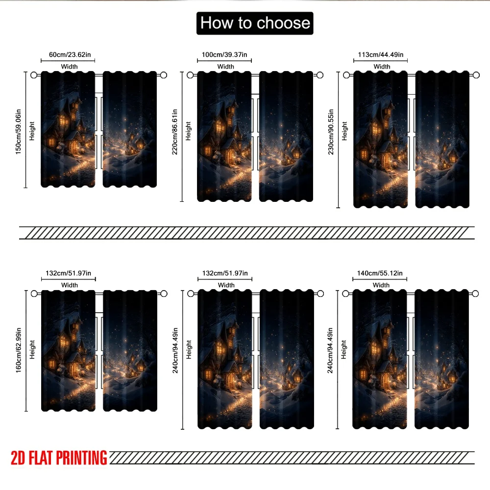2 قطعة 2D الطباعة المسطحة عيد ميلاد سعيد الستائر دافئ الشتاء قرية مساء المشهد الرقمية المطبوعة البوليستر الستائر حفلة الأسرة #3