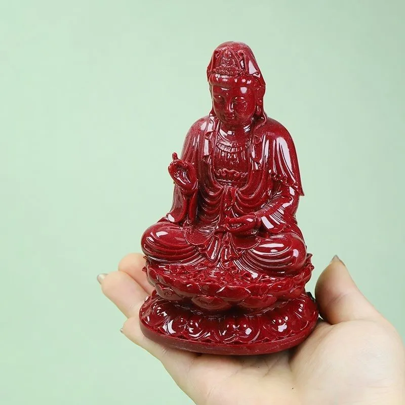 Cinnabar sitting lotus Guanyin ornament, purple gold sand home offering to ensure safety and fortune, living room entrance offic