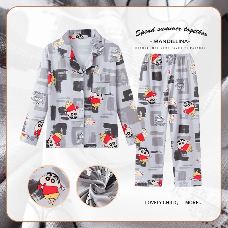 

Детский пижамный комплект с карандашом Шин-Чан для мальчиков, 2 шт., модные штаны с длинными рукавами, модная студенческая одежда с героями мультфильмов для подростков, милая домашняя одежда в стиле аниме