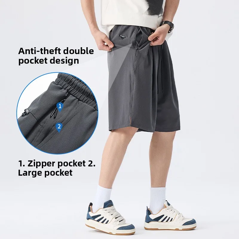 

Мужские летние спортивные брюки из ледяного шелка больших размеров, быстросохнущие, с охлаждающим эффектом, длиной до колена, повседневные, свободного кроя, прямые штанины