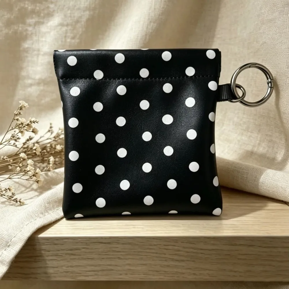 PU Self-closing Storage Bag Portable Small Size Hanging Lipstick Pouch Automatic Closed Pendant Design Polka Dot Coin Purse