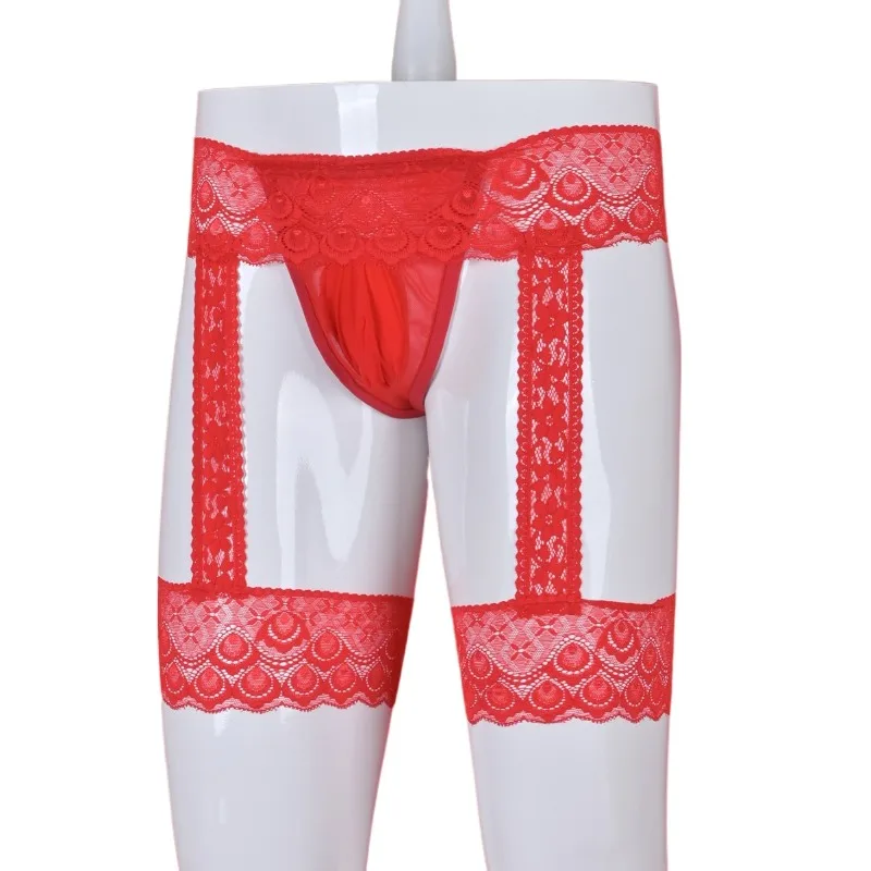 Spitze Sexy Dessous Herren Strumpfbänder Bugle Pouch Tanga Sissy Erotische T-Höschen Perspektive Männer Atmungsaktive Homosexuell Kleidungopisсы Муж soi