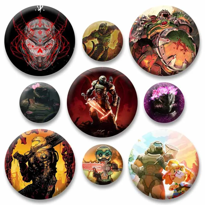 Game D-Doom Slayer E-Eternal Badges Creative Button Pins Round Cartoon Brooch Bag Shoes Hat Decor Jewelry Ornament Collect Gifts