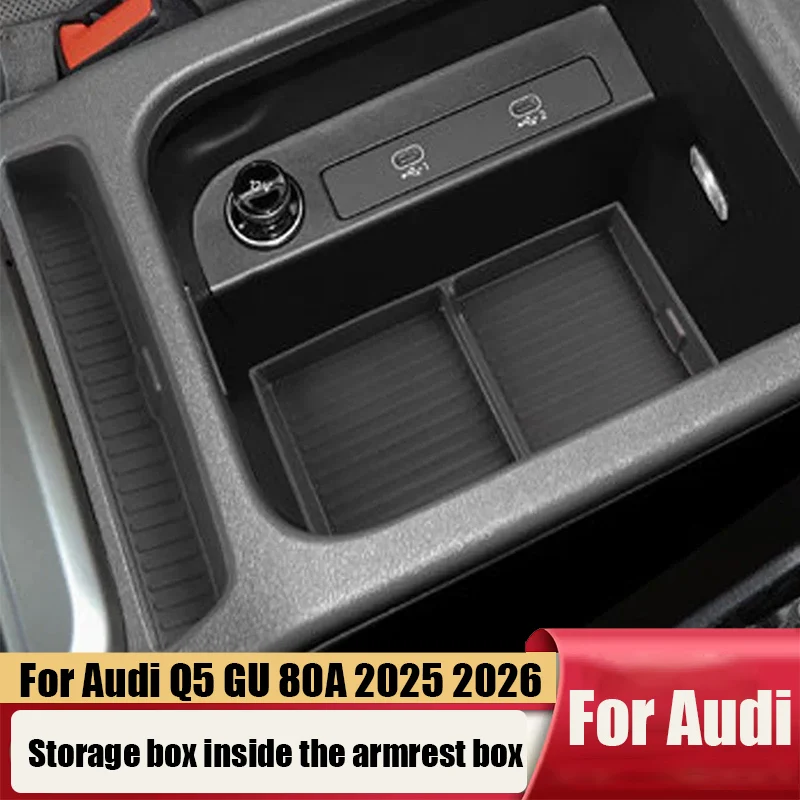 Anti shake and shock resistant storage box on the inside of the car armrest box For Audi Q5 GU 80А 2025 2026 2027