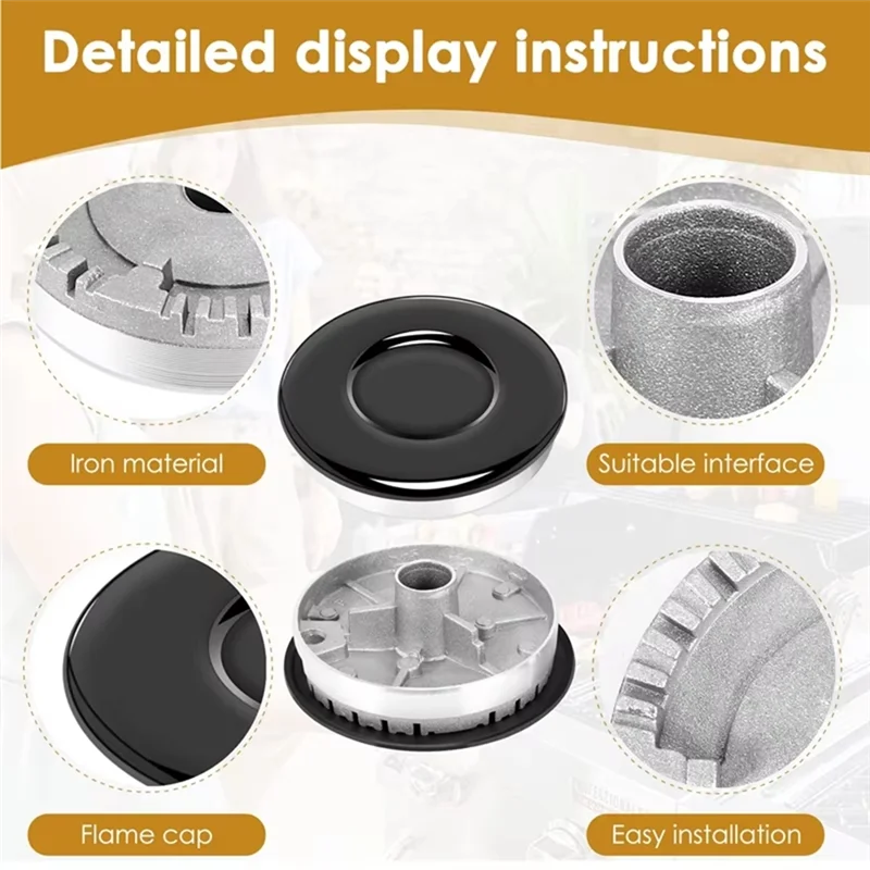 A38M Cooker Hat Set Practical Tool Burners Crowns And Flame Caps Set Oven Flame Ranges Caps Set Metal Texture For Stove
