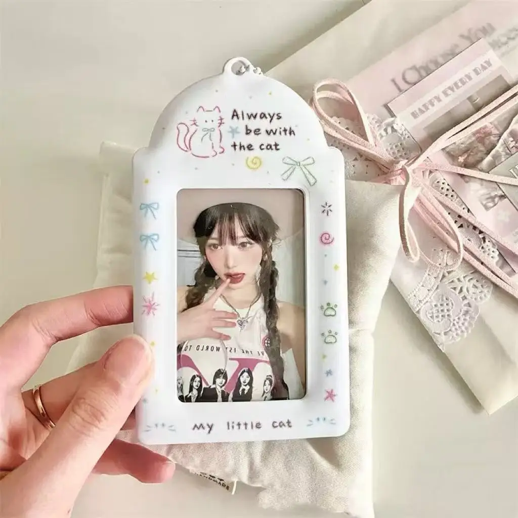 Bowknot PVC Card Sleeves, Cute Card Holder with Pendant, for Kpop Photocard, Campus Card, Meal Card Display & Storage