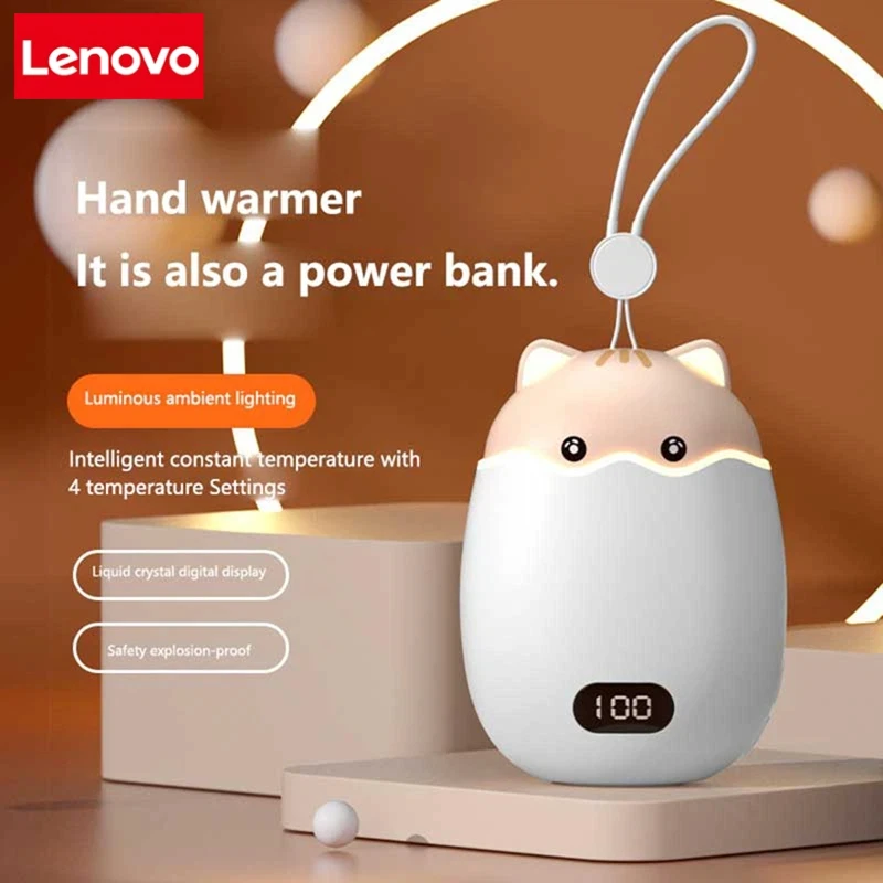

Портативный мини-грелка-повербанк Lenovo 2-в-1 с цифровым дисплеем, быстрым нагревом и безопасным двусторонним обогревом для рук зимой