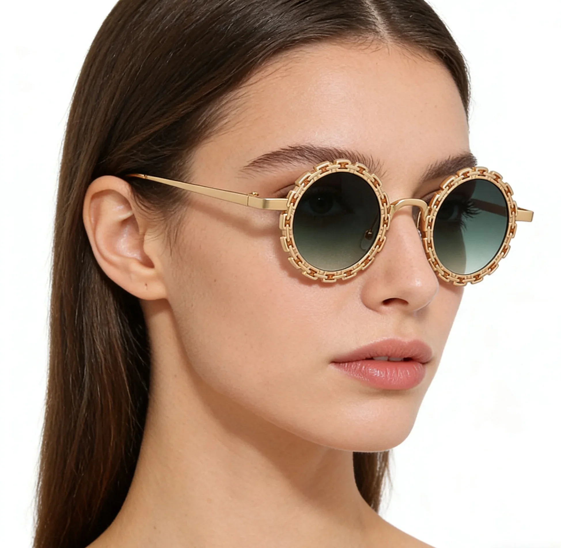 2026 Runde Blumen-Sonnenbrille für Damen mit Kette, Modische Styles für Strand und Reisen, UV400-Schutz, Getönte Gläser