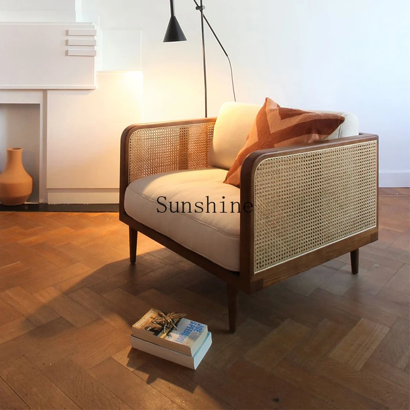 

Japanese-style rattan single sofa engineering B & B hotel living room leisure home solid wood design furniture