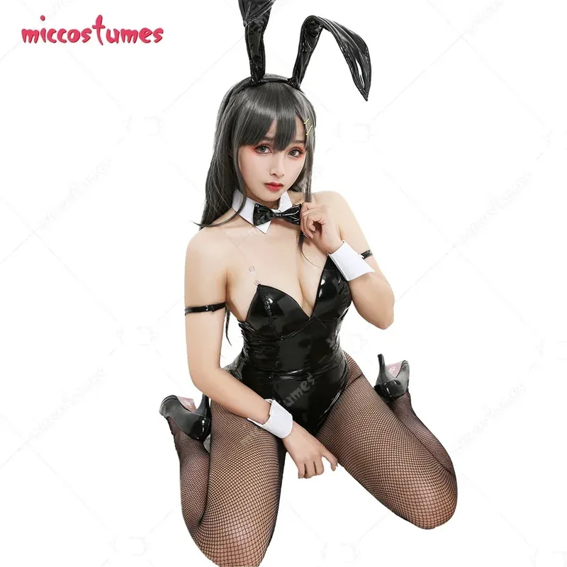 

Miccostumes Bunny PU Косплей Костюм Женский Senpai Черный Комбинезон Боди Хэллоуин Наряд